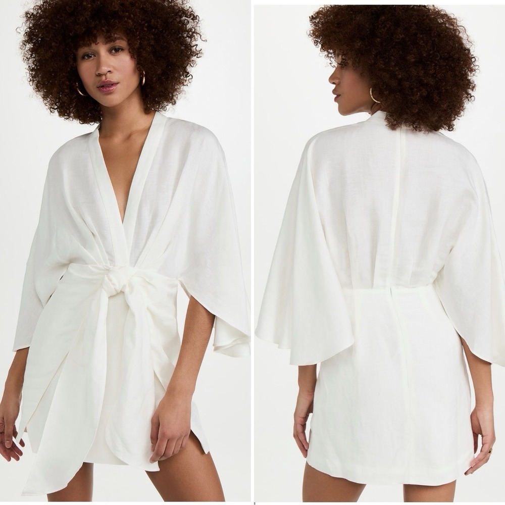 Significant Other Lola Draped Plunge Linen-Blend Mini Dress Women's 8 Ivory NWT